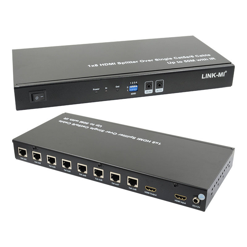 HDMI 50M 1X8 Splitter Over Cat5e 6 Поддержка кабеля 3D IR 1080P 8 портов HDMI Splitter