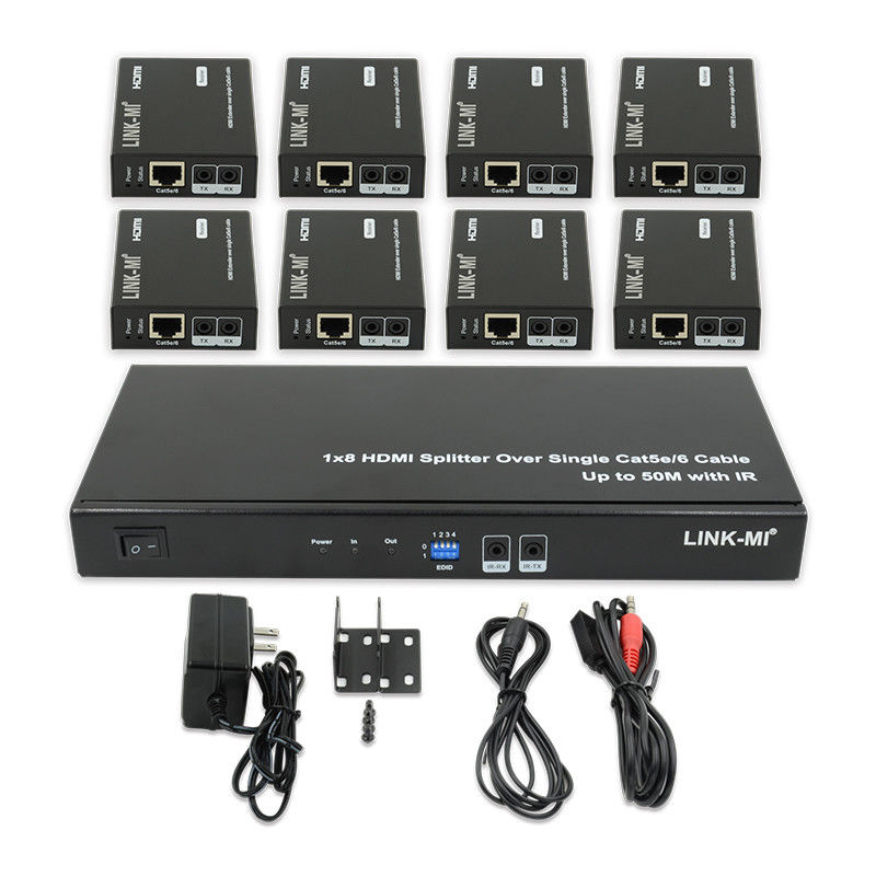 HDMI 50M 1X8 Splitter Over Cat5e 6 Поддержка кабеля 3D IR 1080P 8 портов HDMI Splitter