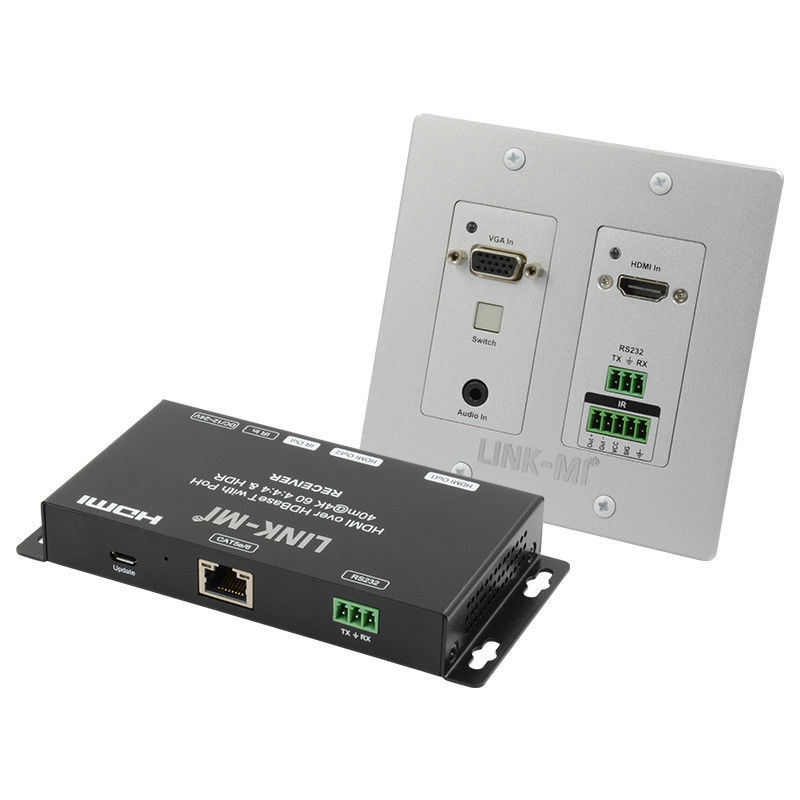 4K 40M HDBaseT HDMI+VGA Wallplate Extender двунаправленная широкополосная связь IR RS232 Проход через