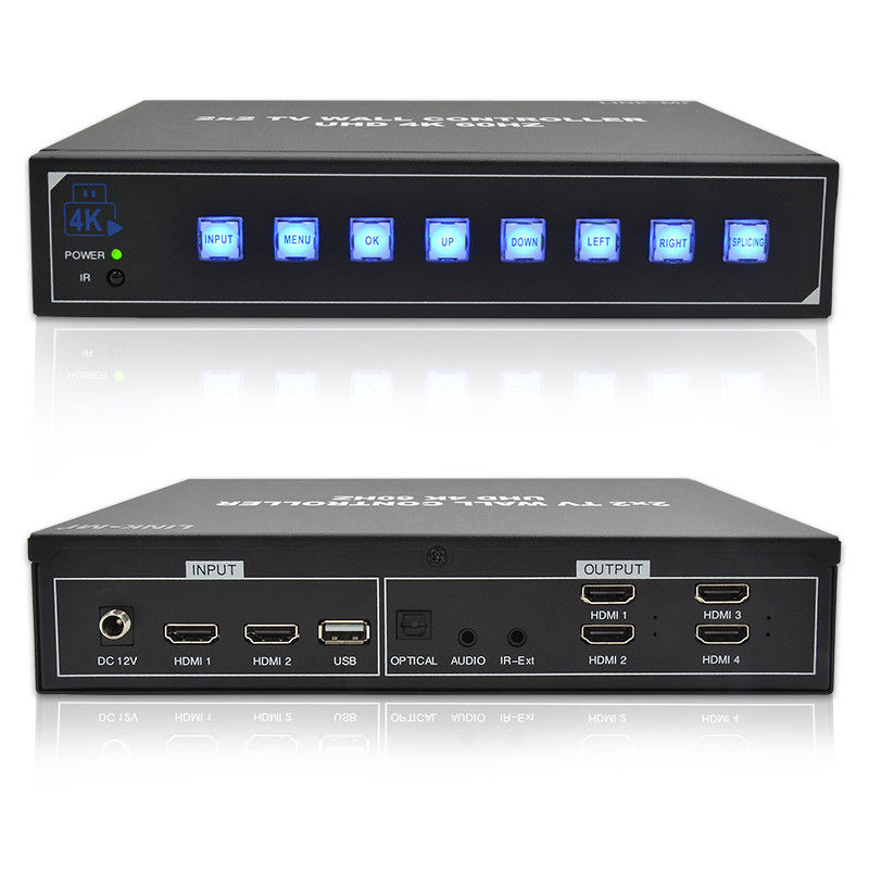 4K HDMI видеостенный процессор 2X2 поддерживает USB-авто дисплей для 4 UHD телевизоров 4K 60Hz LED видеостены