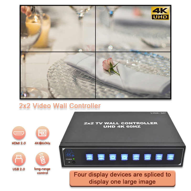4K HDMI видеостенный процессор 2X2 поддерживает USB-авто дисплей для 4 UHD телевизоров 4K 60Hz LED видеостены